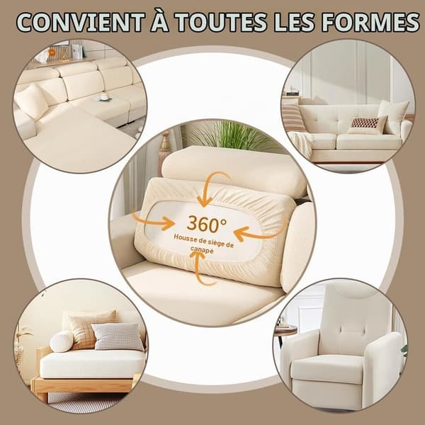 Soffkuddfodral, ersättningsöverdrag för soffkuddar, töjbart elastiskt kuddfodral (45-65*50-63cm beige)