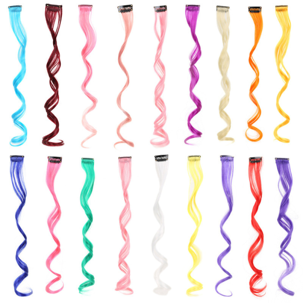 Multi Colors Clip In lockigt hårförlängning, syntetiskt långt