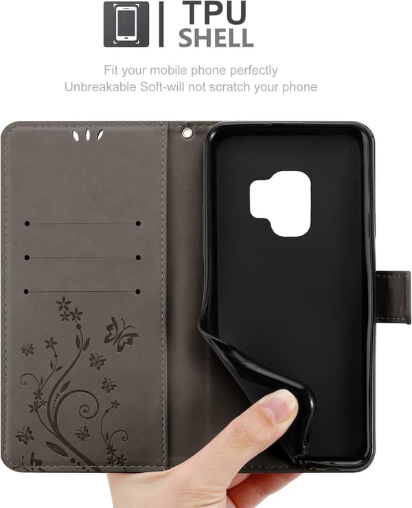 Etui til Samsung Galaxy S9 i Blomstergrå - Blomsterdesign