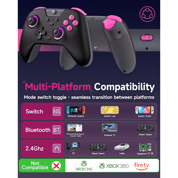 X05 RGB Trådlös Handkontroll för PC/Steam/iPhone/Android/Switch