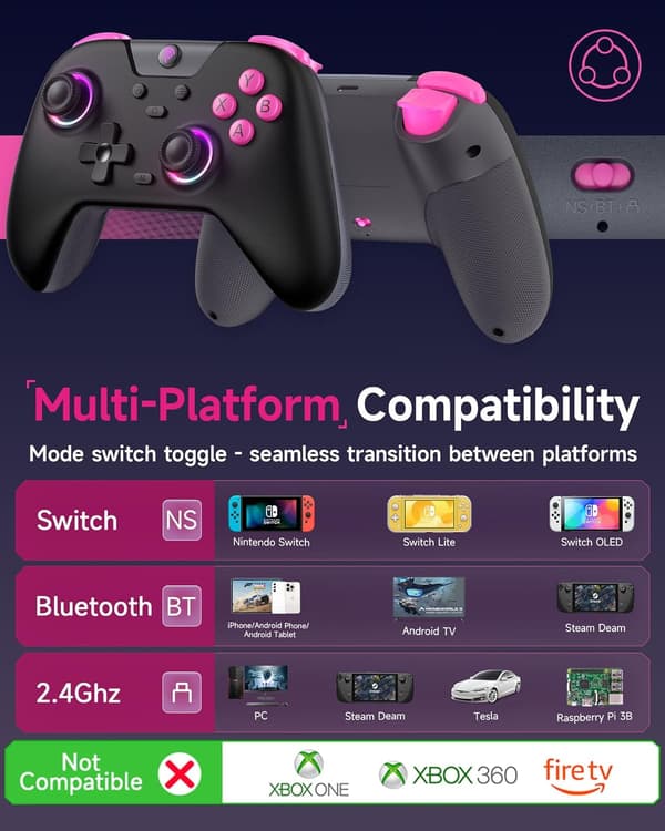 X05 RGB Trådløs Spillkontroller for PC/Steam/iPhone/Android/Switch