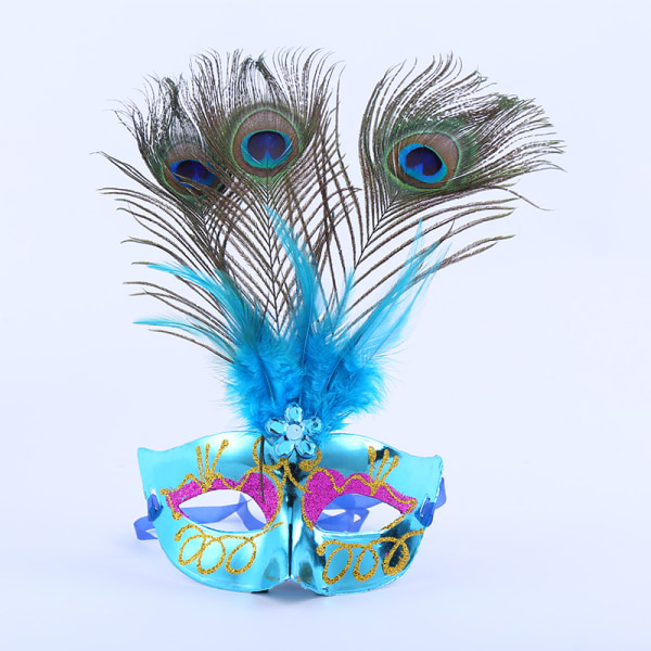 En bit av 3 delar hål svans blå påfågel hår maskerad mask