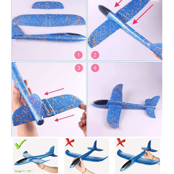 4 pakker flyplan, håndkastet skumfly, manuell kastefly, håndkastet fly, utendørs håndkastet lekefly, skumfly for gutter og jenter (Modell 1)