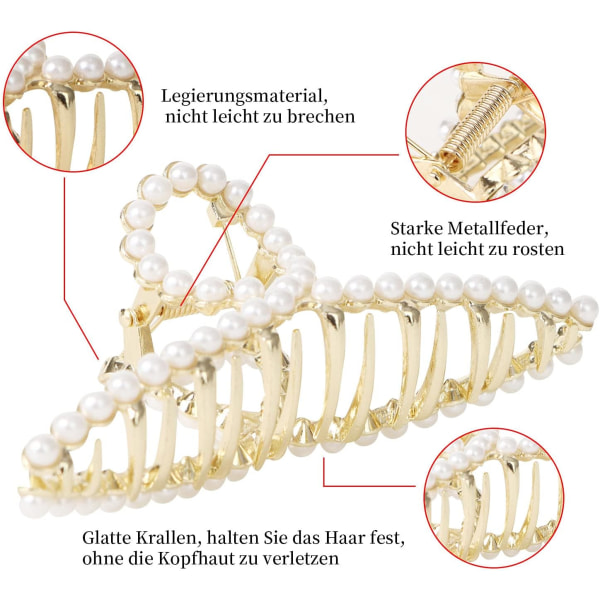 Suuri hiuspanta naisille, strassinen helmihiuspanta, metallinen kulta