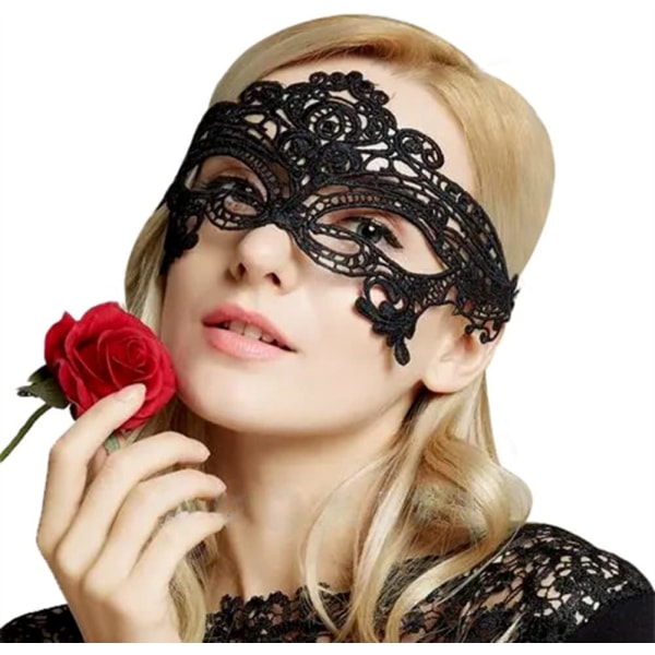 Svarta spetsmasker, sexig venetiansk maskerad Svart spets halvansikte