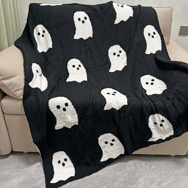 Halloween Spøgelses Tæppe Sort Halloween Tæppe Letvægts Blødt Plysset Fuzzy Vendbart Tæpper til Seng Sofa