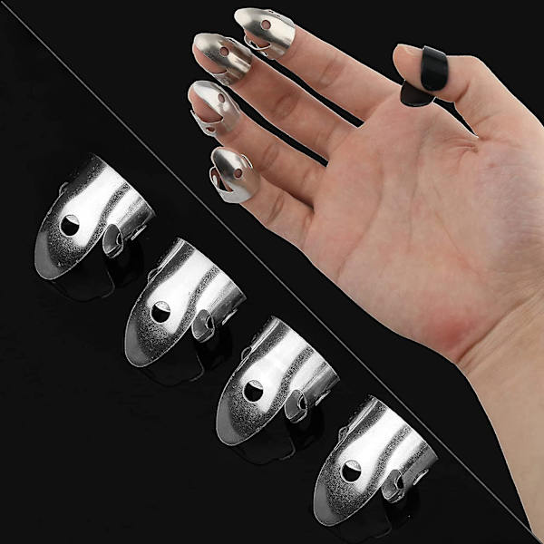 12 ställbara fingerplektrum gitarrplektrum set inklusive 8 st silver rostfritt stål tumfinger och 4 st plast tumplektrum för gitarr