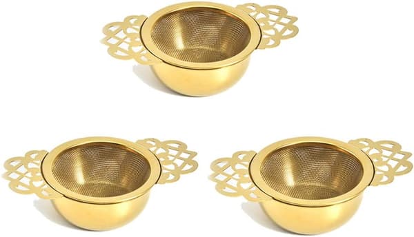 3 stk. Guld Empress Te-si  med Drypbøtter, Mesh Te-infuser Rustfrit Stål Løsblad Te-filter