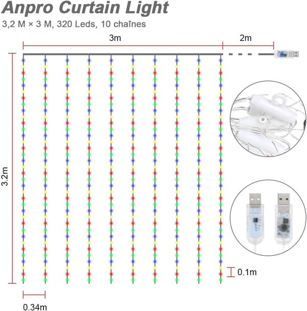 3 * 3M LED-valosarjat Verho Monivärinen 8 Valotilaa