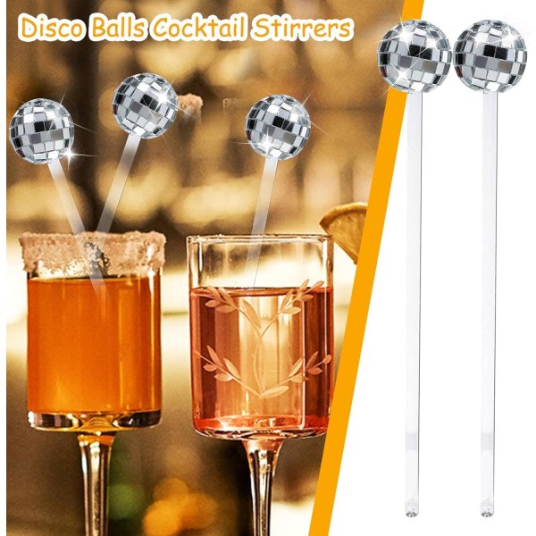 18 sølv Disco kugle cocktail sticks, plastik cocktail mixere