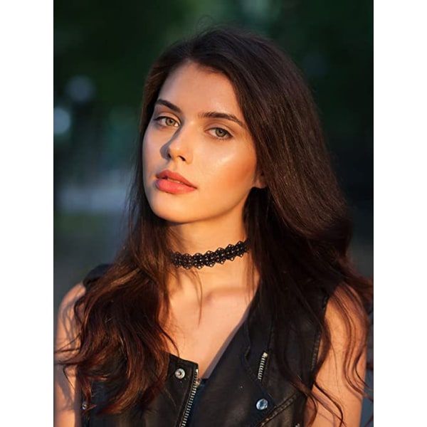 Svart Blondert 6 stk Svart Rustfritt Stål Choker Halskjeder for Kvinner