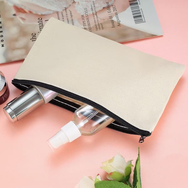 1 stk. (beige) Canvas Makeup Taske, Rejsetaske, DIY Blank