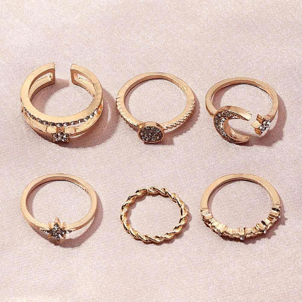 Krystal Knuckle Ringe Sæt Stjerne Ring Guld Måne Finger Led