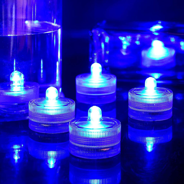 Blå 24 st vattentäta undervattensrunda mini LED-tealights nedsänkbara lampor för hem bröllopsfest vas festival Alla hjärtans dag dekoration