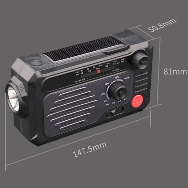 Solcelled nødradio med NOAA WB-bånd, Bluetooth