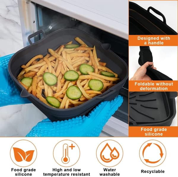 2 Pak (20 cm) Silikonkurv Til Airfryer, Foldbar