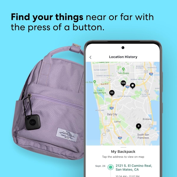 1-Pak, Sort. Bluetooth-sporingsenhed, nøglefinder og genstandslokaliser til nøgler, tasker og mere; Op til 76 m rækkevidde. Vandafvisende.