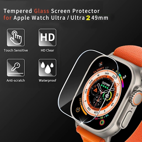 4x Skydd för Apple Watch Ultra 2 och 1 49mm, Skärmglas Härdat Glas 9H HD för Apple Watch