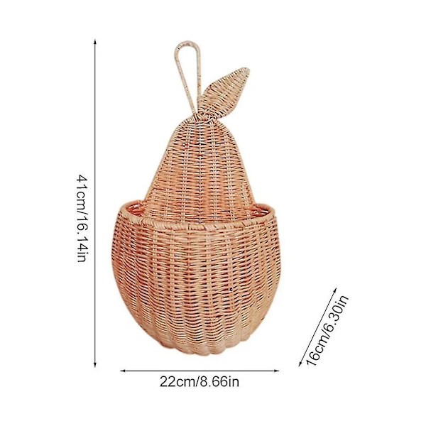 Rattan-päärynänmuotoinen säilytyskori, käsintehty hedelmäjärjestäjä, punottu järjestäjä, vauvan huoneen lastentarhan koriste