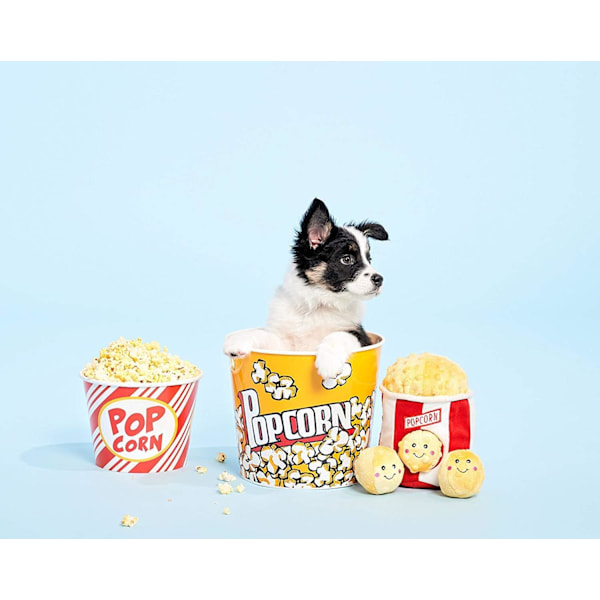 Food Buddies Popcorn Bucket - Interaktiva sommarhundleksaker för uttråkning - Göm och sök hundleksaker, färgglada pipande hundleksaker för små och medelstora hundar, plyschhundpussel