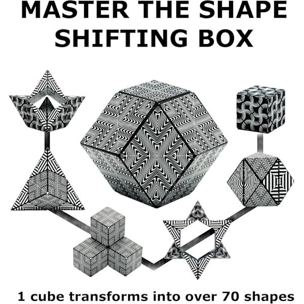 Formförändrande låda, Patenterad Fidget Cube med 36 Sällsynta Jordmagneter - Transformerar till över 70 former, Presentask (Svart