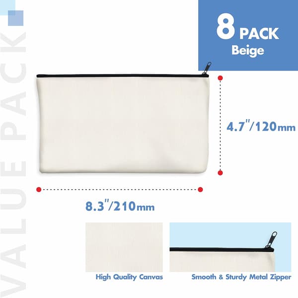 8-pack Canvas Pennafodral, DIY Blixtlåspåsar, Kontorsmaterial