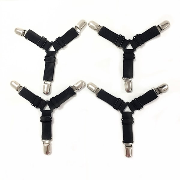 Sorte 4 stk. Sengelinneclips, Justerbar Elastisk Trekant