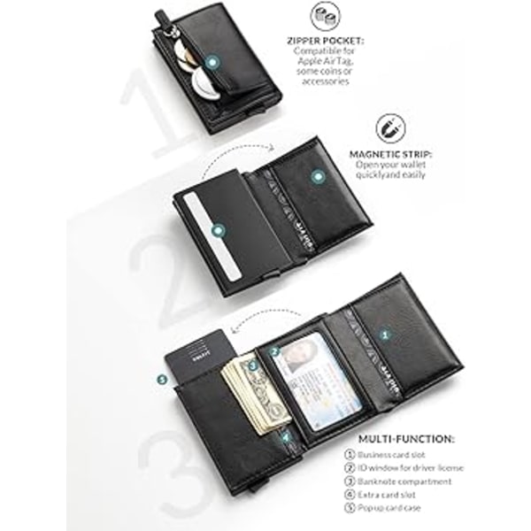 Sort Anti-Hacking Kort Holder RFID Bifold Læder Tegnebog med