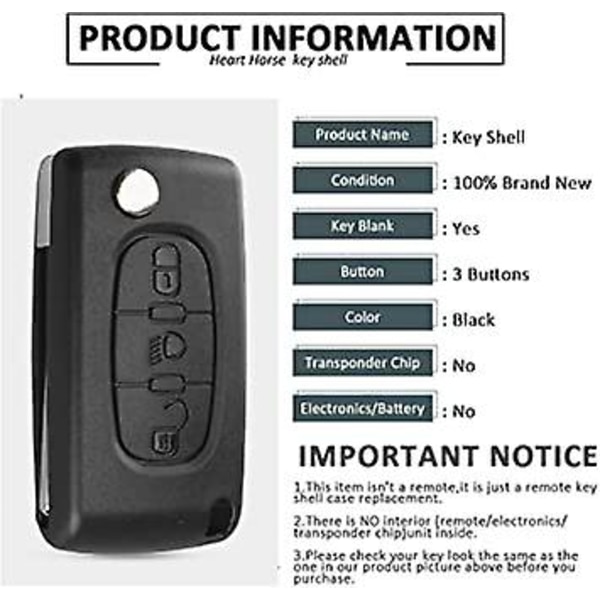 3-knappars fällbar fjärrnyckel fob-fodral för Citro-en C1 C2 C3 C4 C5 C6 C8 Dispatch C-Quatre C-Triomphe Xrasa Picasso Berlingo Peugeot 207 307 407 bilar K