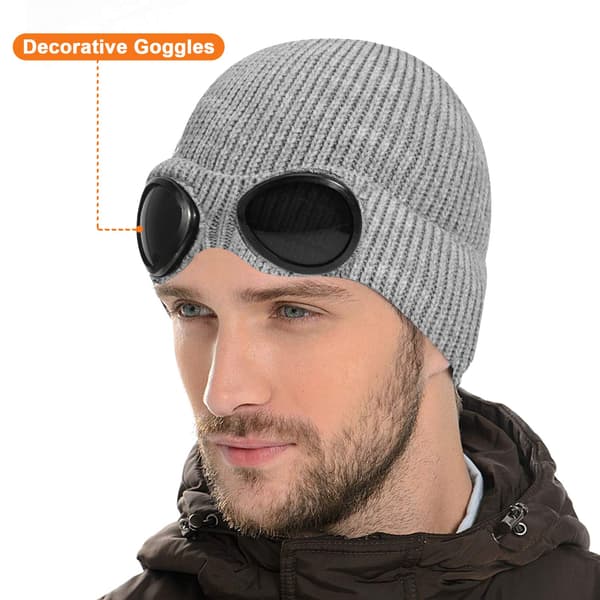 1 grå varm vinterstrikket beanie