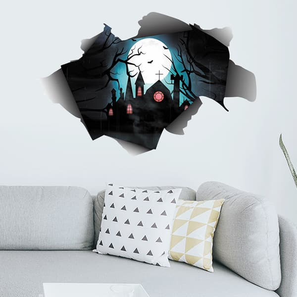 3D Halloween Väggdekaler, Trasig Slott Halloween Vägg