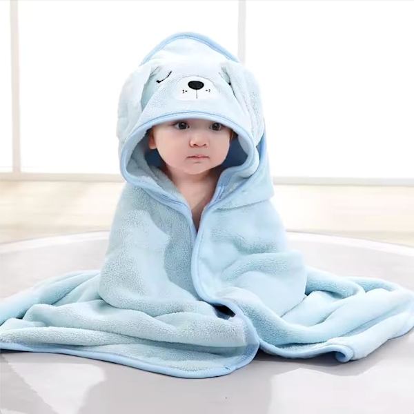 Baby Badehåndkle med Hetter - Superabsorberende Babyhåndkle - Gaver til Nyfødte - Badehåndklær for Jenter Gutter (Blå)