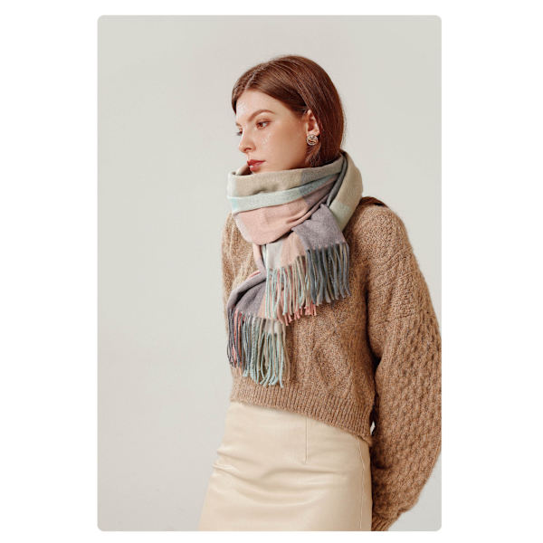 Dam Scarf Vinter Lång Mjuk Varm Rutiga Scarf, Ullspunnen Tassel