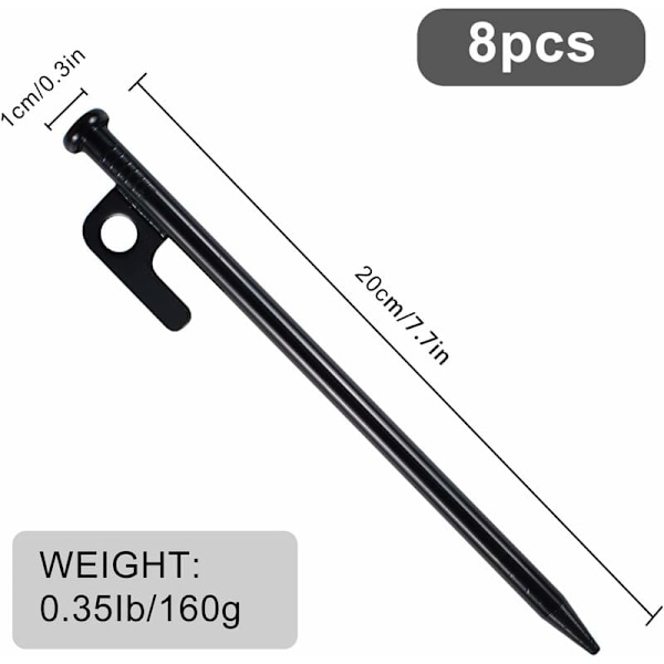 8 stk. kraftige teltplugger, teltplugg, metallplugger, 20 cm H