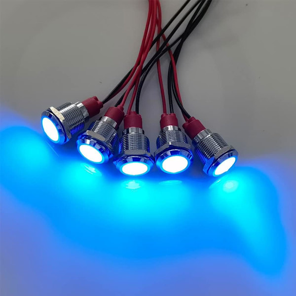 5 stk. 12mm LED Metal Indikator 110V-220VAC Lys Vandtæt