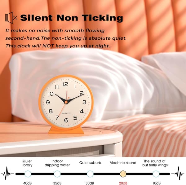 4,5\" Analog Väckarklocka för Vardagsrumsdekor, Sovrum, Sängbord, Hylla (Orange)