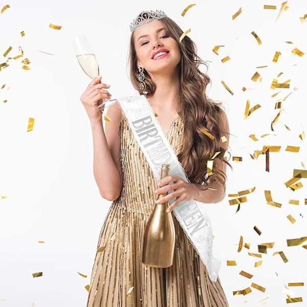 Födelsedagsetikett Sash Crown Set (Silver), Glittrande Födelsedag