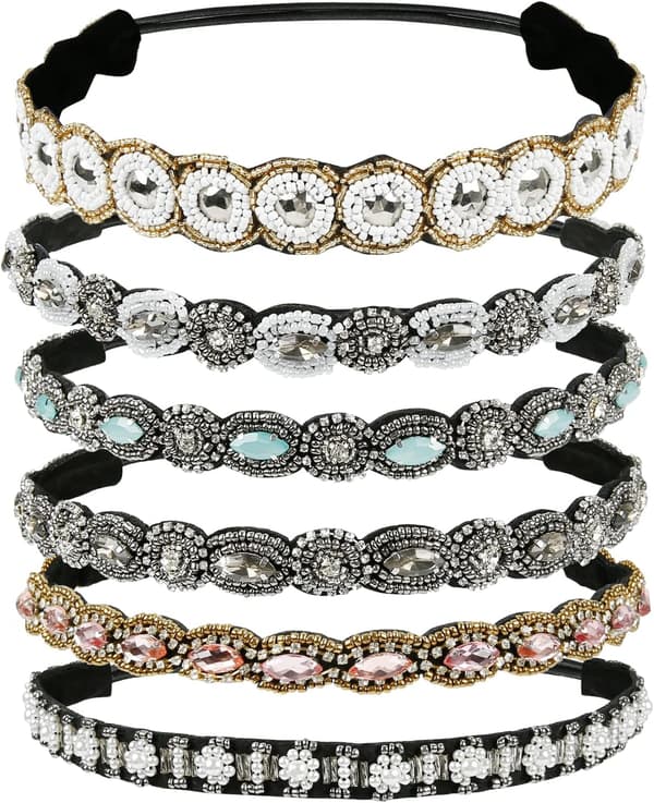 6-pack Rhinestone Elastiska Hårband, Bohemia Elastiska Hårband