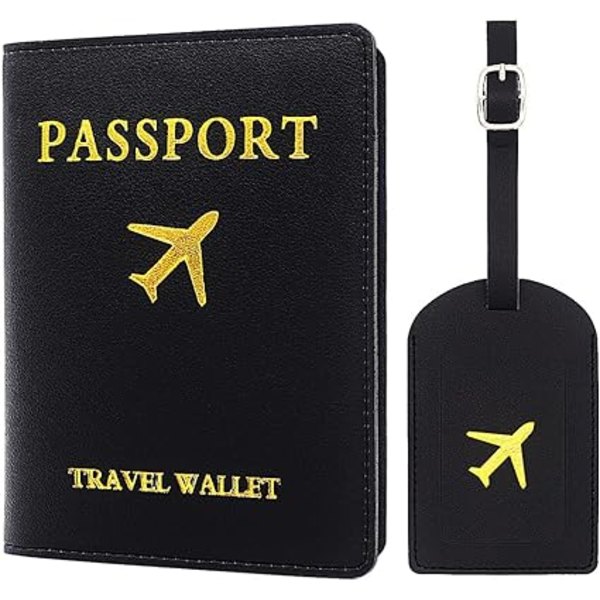 2 Bagasjetagger Passdeksel (Svart), 1 Passdeksel og 1