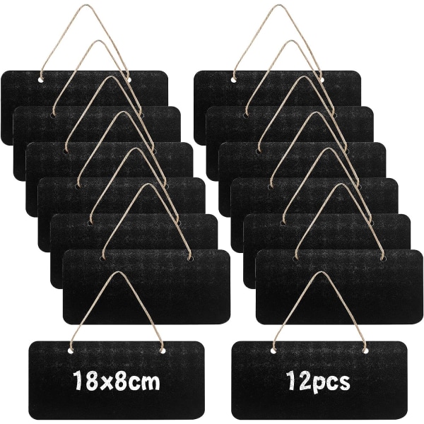 12 delar 18x8cm rektangulära hängande svarta tavlor i trä, små