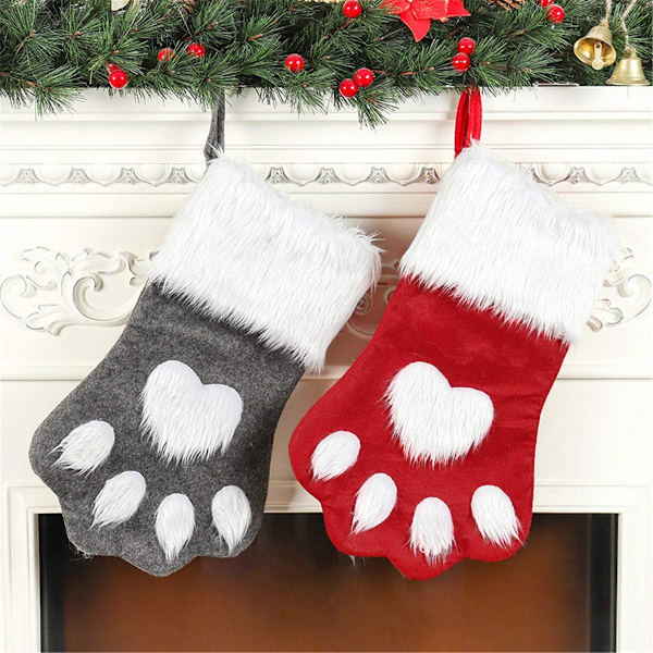 Julstrumpor med katt- och hundtassar, plyschhängande strumpor för jul