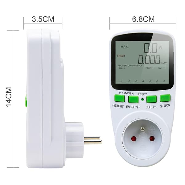1 stk Dobbelt Takst Wattmeter Strømbrugsmåler, Stikkontakt