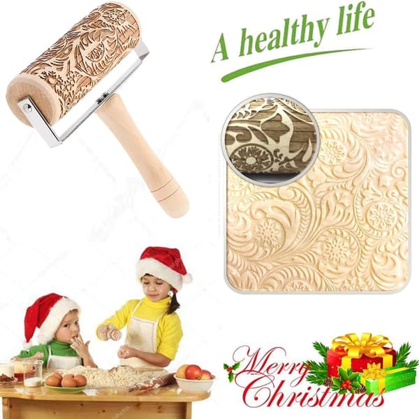 Juleembossing kjevle, kjevle i tre, kjevle