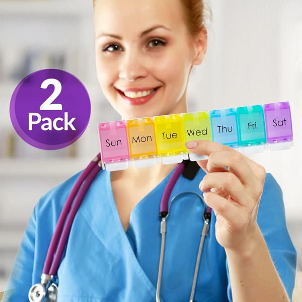 7-dagars pillerdoserare - (2-pack) med tryckknappshjälp