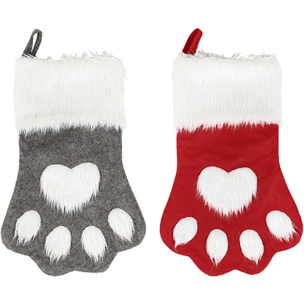 Julstrumpor med katt- och hundtassar, plyschhängande strumpor för jul