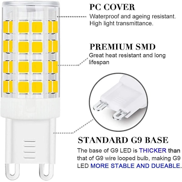 2 stk G9 LED-pære 5W, 40W G9 halogenpæreerstatning, 420LM, varm