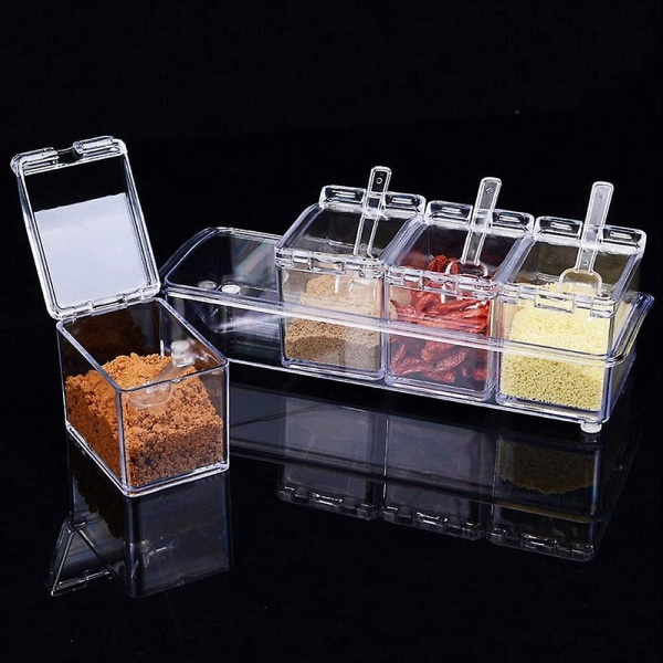 Kitchen Spice Box Set With Spoon And Lid Spice Container Clear