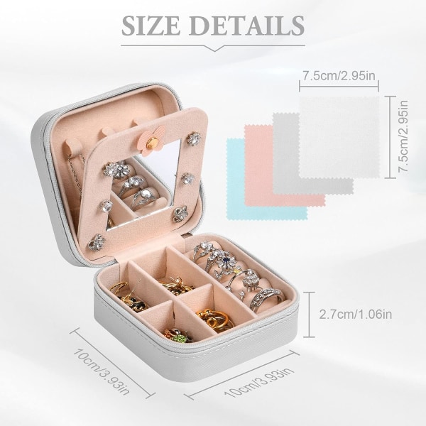 White Small portable jewelry box, travel mini jewelry box with