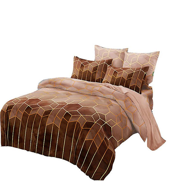 Kamel Färg Sängkläder Set 200x230 Taupe Braun Vuxen 2 Person Påslakan Set Modern 3D Geometrisk Sängkläder Set med Dragkedja och 2X 50x75cm Örngott