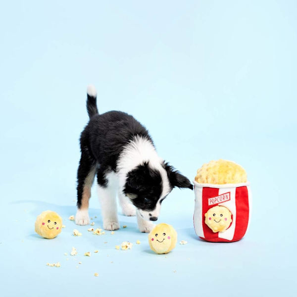 Food Buddies Popcorn-ämpäri - Interaktiivinen kesäkoiran leluja tylsistymiseen - Piiloleikki koiran leluja, värikkäitä vinkuvia koiran leluja pienille ja keskisuurille koirille, pehmolelukoiran palapelit